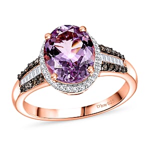 D'Joy Premium Martha Rocha Kunzite, Natural Champagne and White Diamond 3.70 ctw Twilight Blossom Ring in 18K Vermeil Rose Gold Over Sterling Silver (Size 10.0)