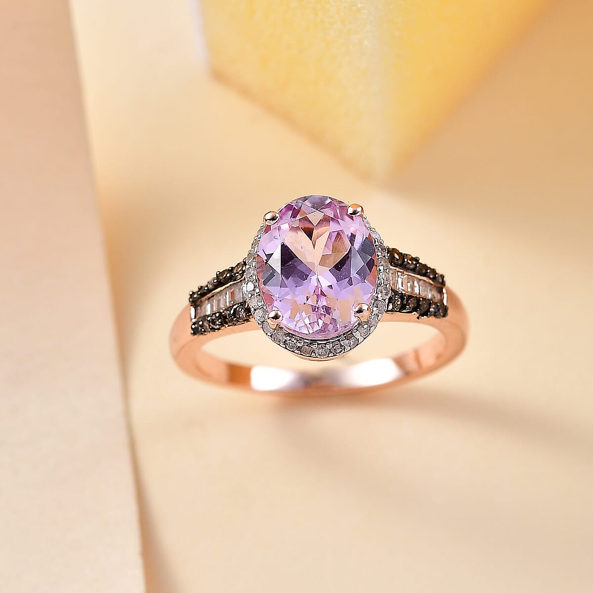 D'Joy Premium Martha Rocha Kunzite, Natural Champagne and White Diamond 3.70 ctw Twilight Blossom Ring in 18K Vermeil Rose Gold Over Sterling Silver (Size 10.0) image number 1