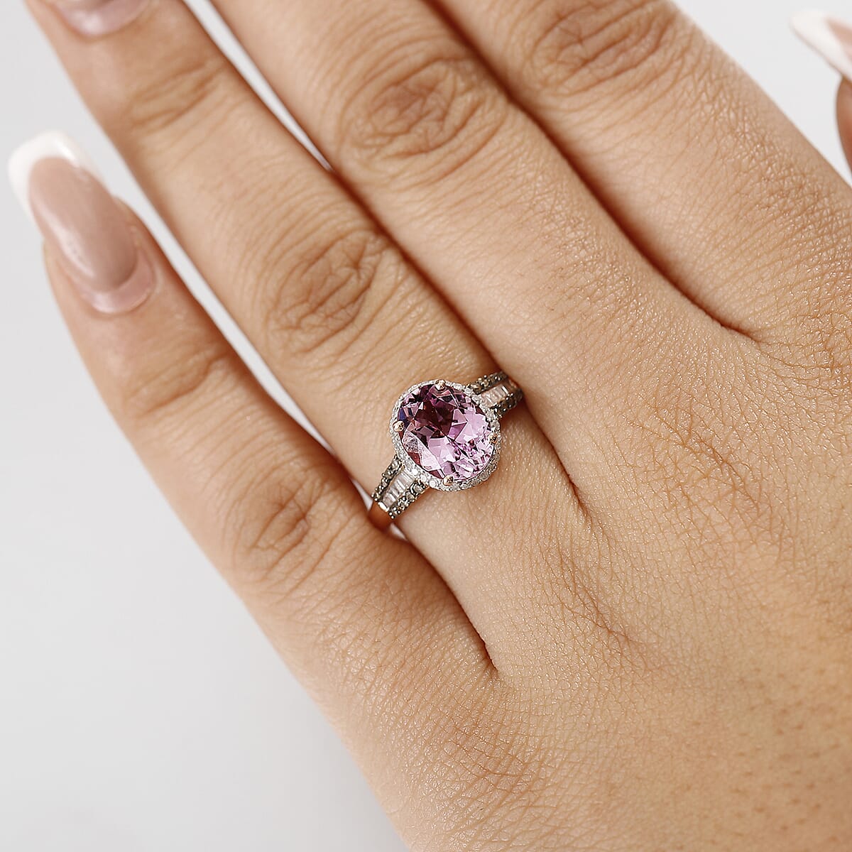 D'Joy Premium Martha Rocha Kunzite, Natural Champagne and White Diamond 3.70 ctw Twilight Blossom Ring in 18K Vermeil Rose Gold Over Sterling Silver (Size 10.0) image number 2