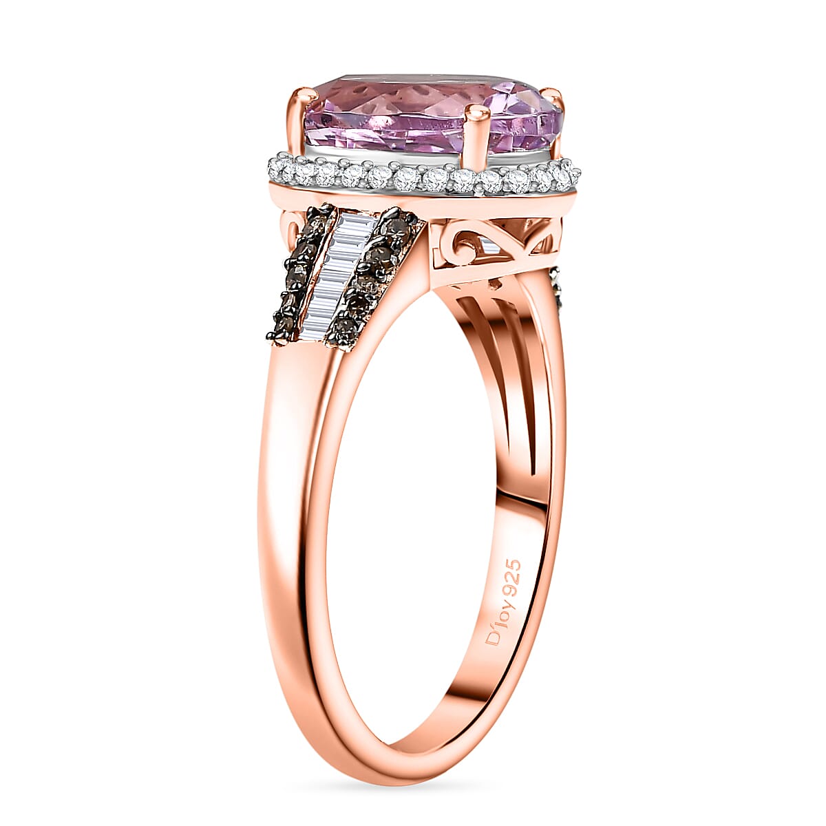 D'Joy Premium Martha Rocha Kunzite, Natural Champagne and White Diamond 3.70 ctw Twilight Blossom Ring in 18K Vermeil Rose Gold Over Sterling Silver (Size 10.0) image number 3