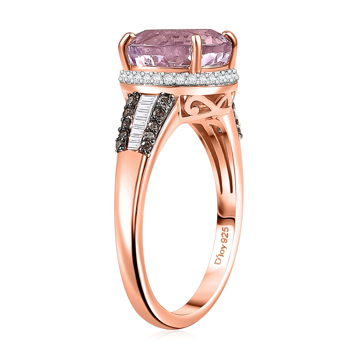 D'Joy Premium Martha Rocha Kunzite, Natural Champagne and White Diamond 3.80 ctw Twilight Blossom Ring in 18K Vermeil Rose Gold Over Sterling Silver (Size 6.0) image number 3