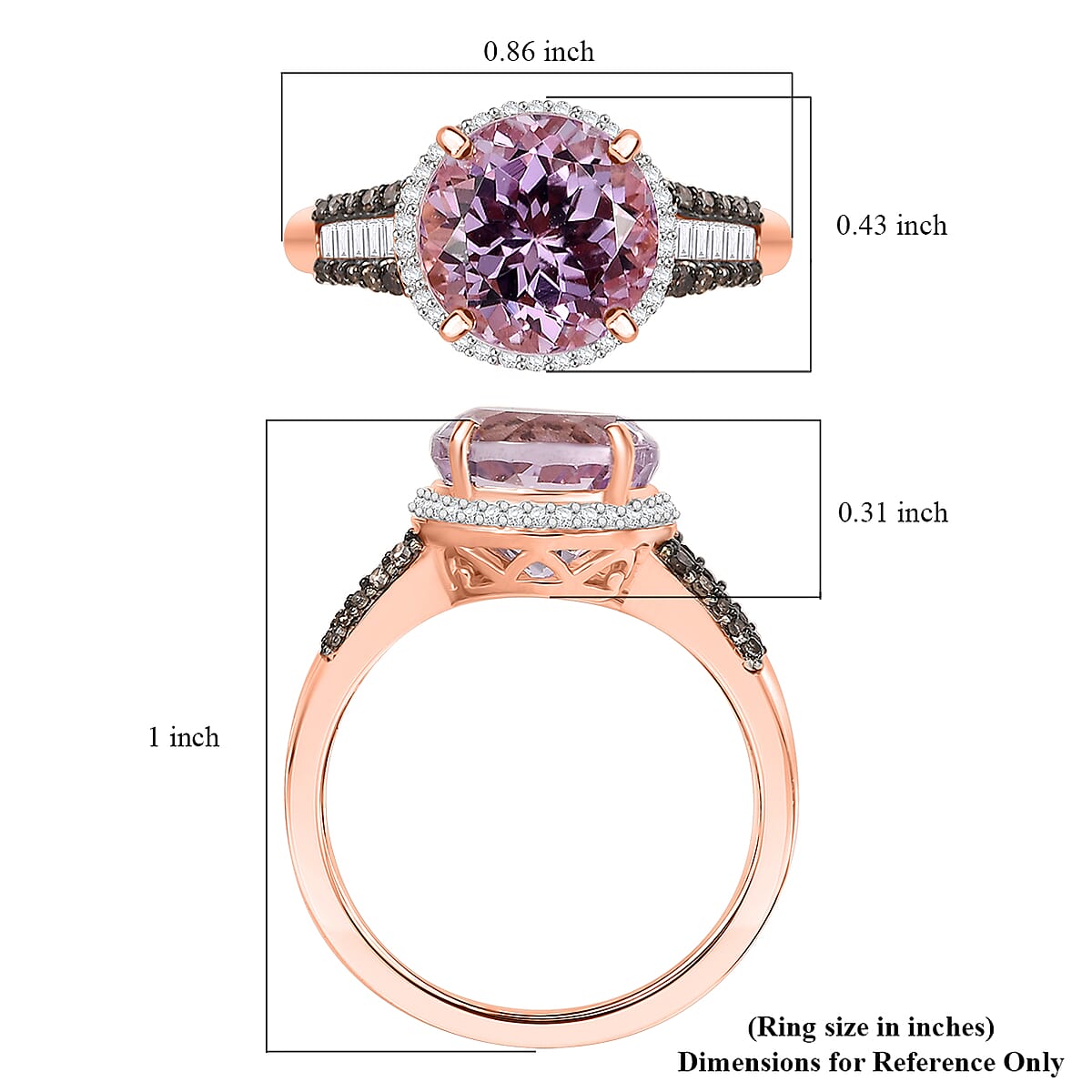 D'Joy Premium Martha Rocha Kunzite, Natural Champagne and White Diamond 3.80 ctw Twilight Blossom Ring in 18K Vermeil Rose Gold Over Sterling Silver (Size 6.0) image number 5