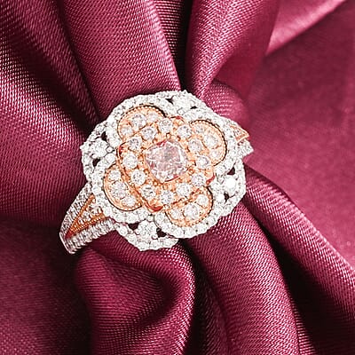 Modani Natural Pink and White Diamond SI 1.00 ctw Ring in 950 Platinum (Size 10.0) 5.70 Grams
