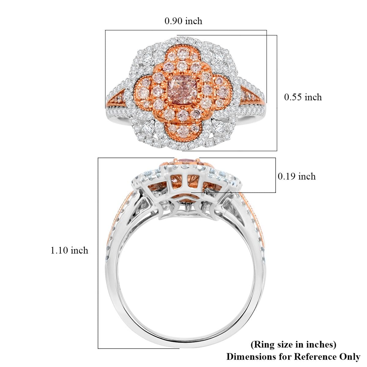 Modani Natural Pink and White Diamond SI 1.00 ctw Ring in 950 Platinum (Size 5.0) 5.70 Grams image number 5