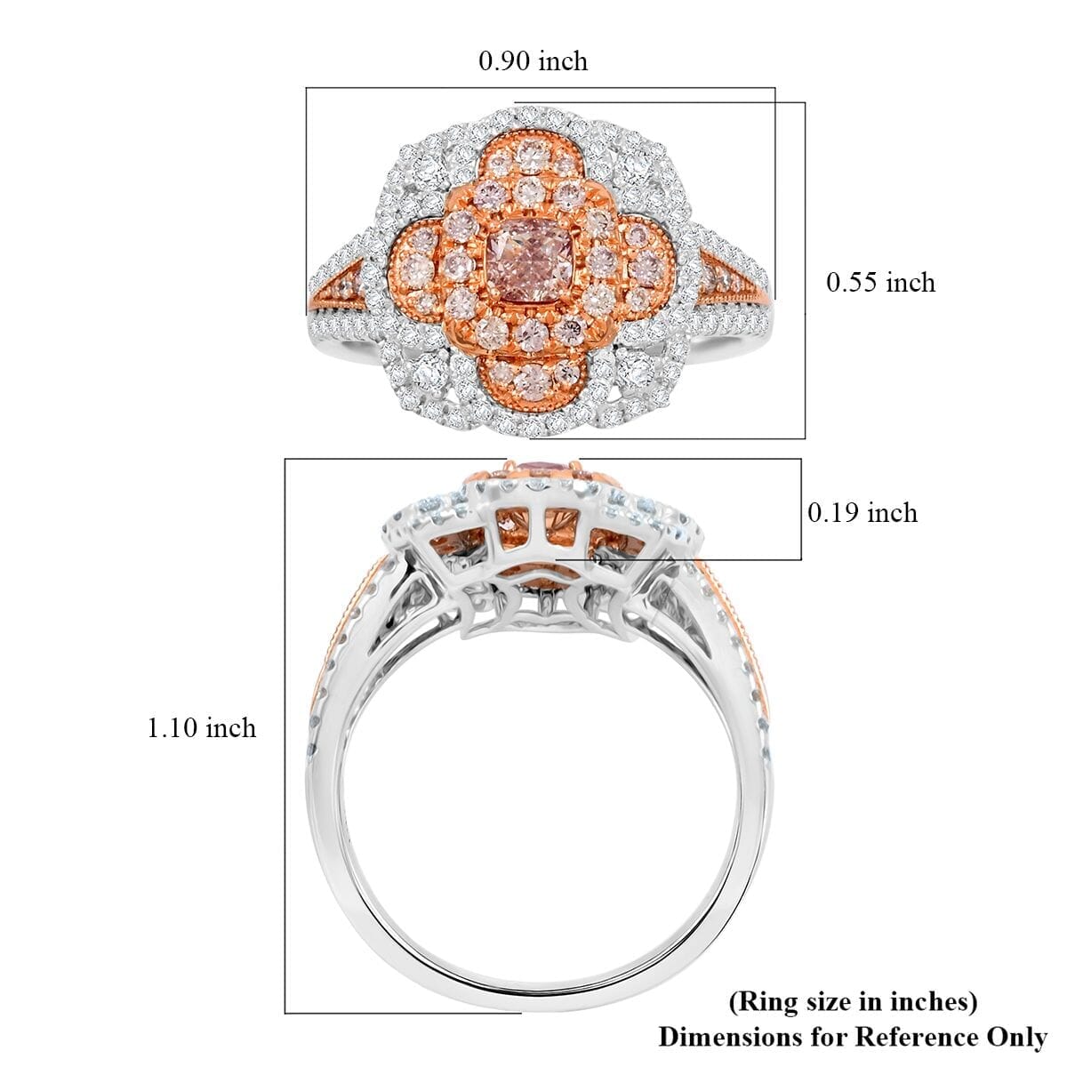 950 Platinum  SI  Pink Diamond   White Diamond  SI Ring ,  Platinum Wt. 5.7 g 1.06 ctw image number 5