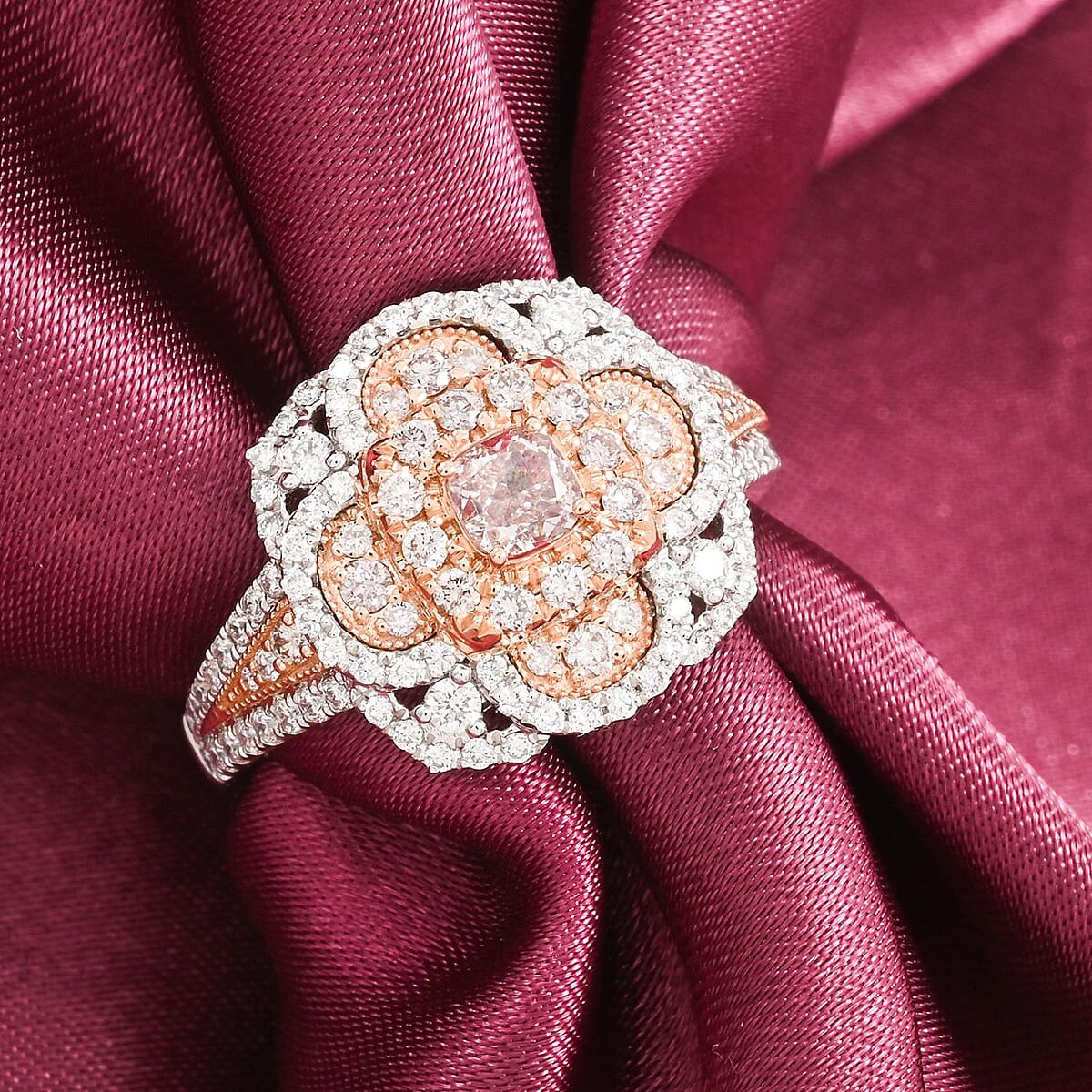 Modani Natural Pink and White Diamond SI 1.00 ctw Ring in 950 Platinum (Size 8.0) 5.70 Grams image number 1