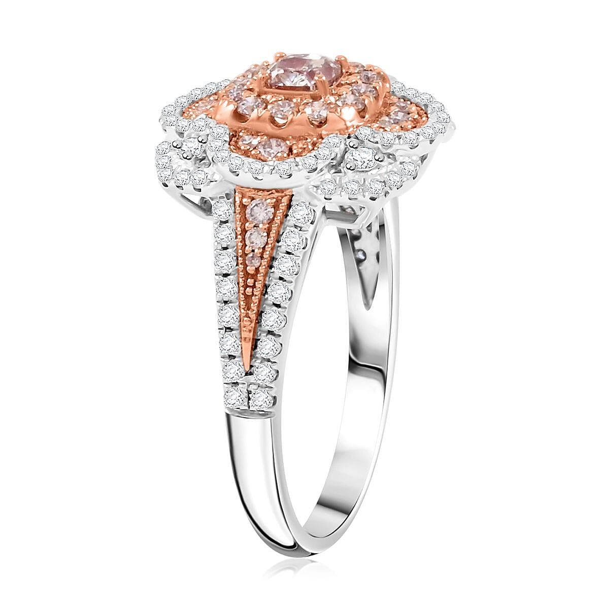 Modani Natural Pink and White Diamond SI 1.00 ctw Ring in 950 Platinum (Size 8.0) 5.70 Grams image number 3
