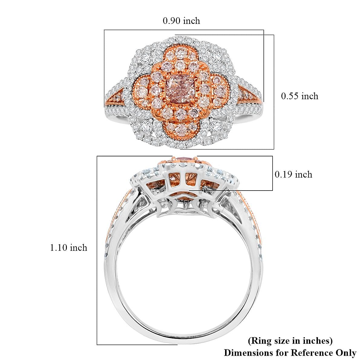 Modani Natural Pink and White Diamond SI 1.00 ctw Ring in 950 Platinum (Size 8.0) 5.70 Grams image number 5