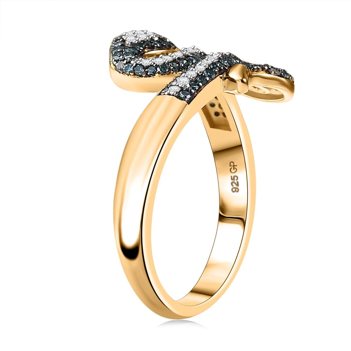 GP Trionfo Collection Blue and White Diamond 0.60 ctw Serpent Ring in 18K Vermeil Yellow Gold Over Sterling Silver (Size 10.0) image number 3
