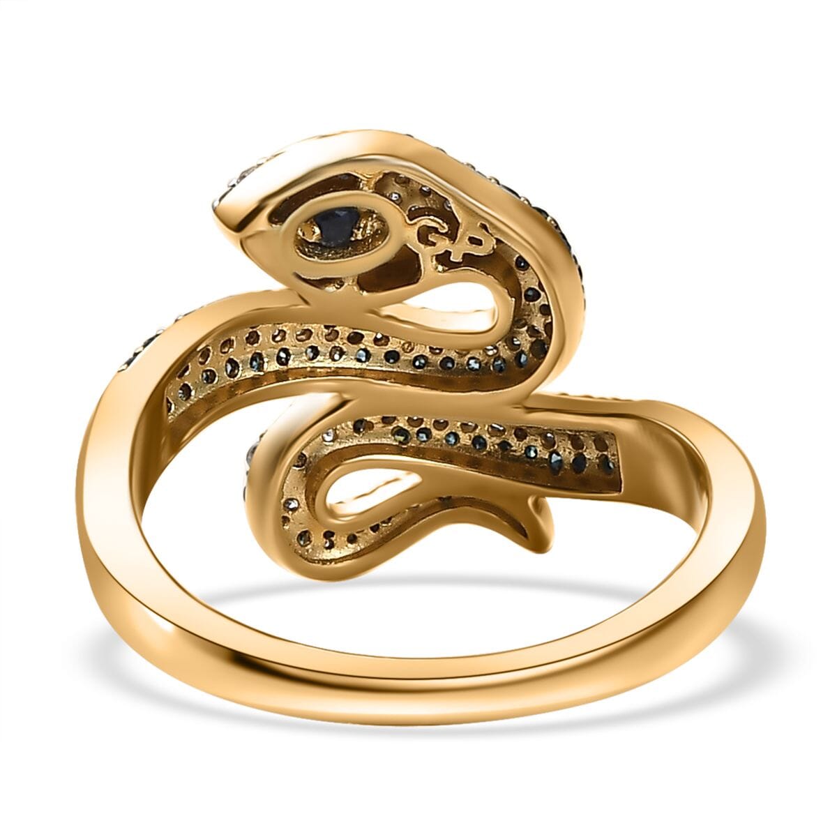GP Trionfo Collection Blue and White Diamond 0.60 ctw Serpent Ring in 18K Vermeil Yellow Gold Over Sterling Silver (Size 10.0) image number 4