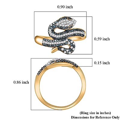 GP Trionfo Collection Blue and White Diamond 0.60 ctw Serpent Ring in 18K Vermeil Yellow Gold Over Sterling Silver (Size 10.0)