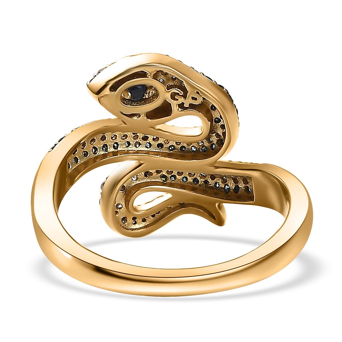 GP Trionfo Collection Blue and White Diamond 0.60 ctw Serpent Ring in 18K Vermeil Yellow Gold Over Sterling Silver (Size 8.0) image number 4