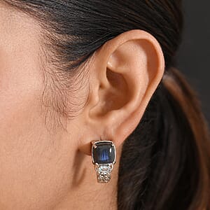EverTrue Malagasy Labradorite and Sky Blue Topaz 9.50 ctw Hoop Earrings in Platinum Bond