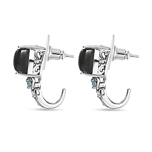 EverTrue Malagasy Labradorite and Sky Blue Topaz 9.50 ctw Hoop Earrings in Platinum Bond