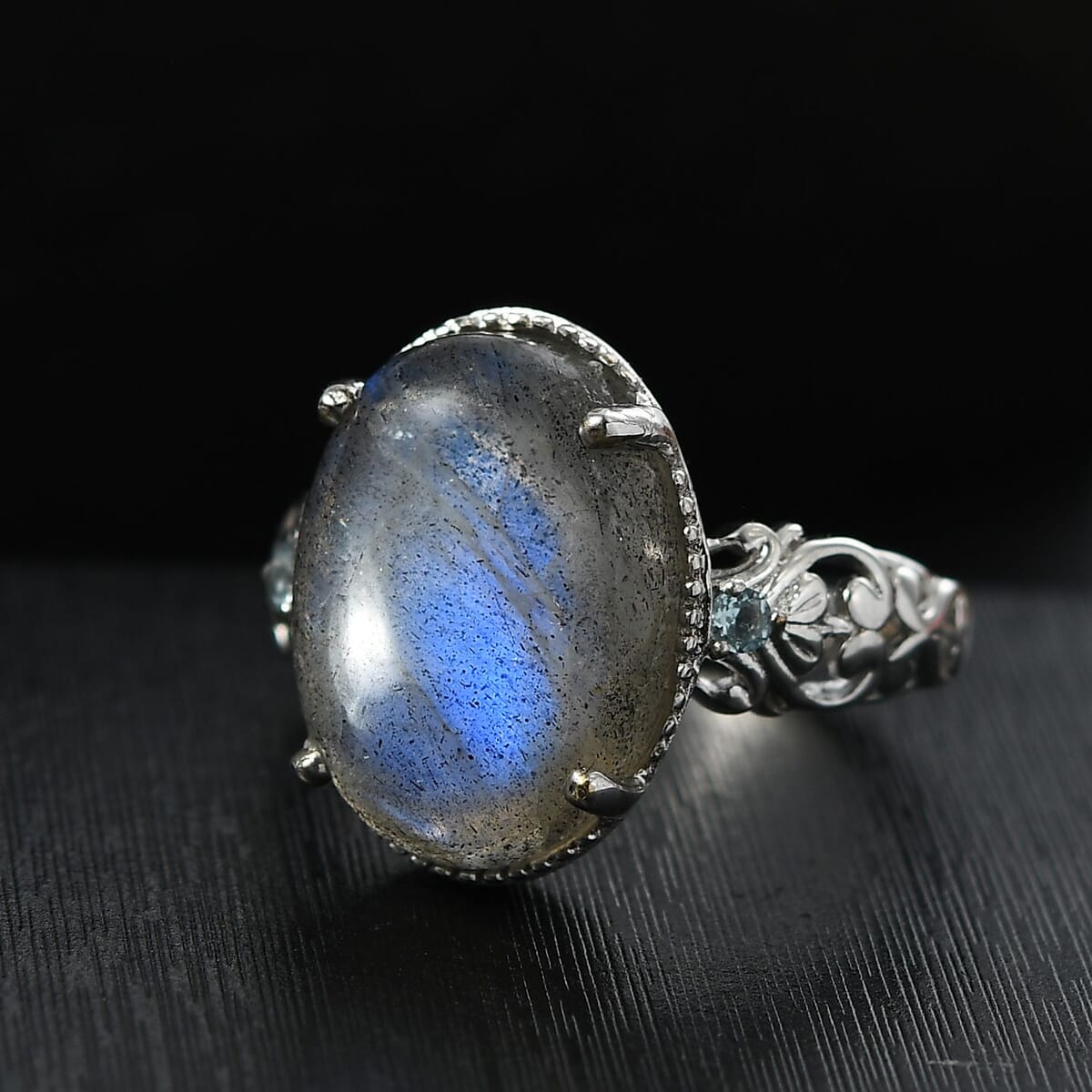 Karis Malagasy Labradorite and Blue Topaz 10.65 ctw Ring in Platinum Bond (Size 6.0) image number 1