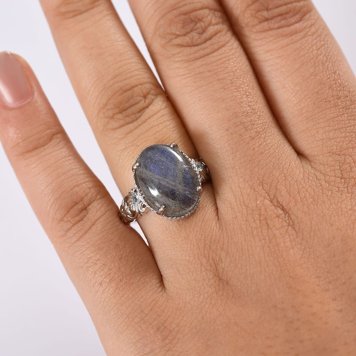 Karis Malagasy Labradorite and Blue Topaz 10.65 ctw Ring in Platinum Bond (Size 6.0) image number 2