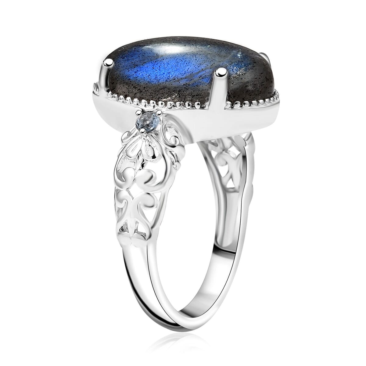 Karis Malagasy Labradorite and Blue Topaz 10.65 ctw Ring in Platinum Bond (Size 6.0) image number 3