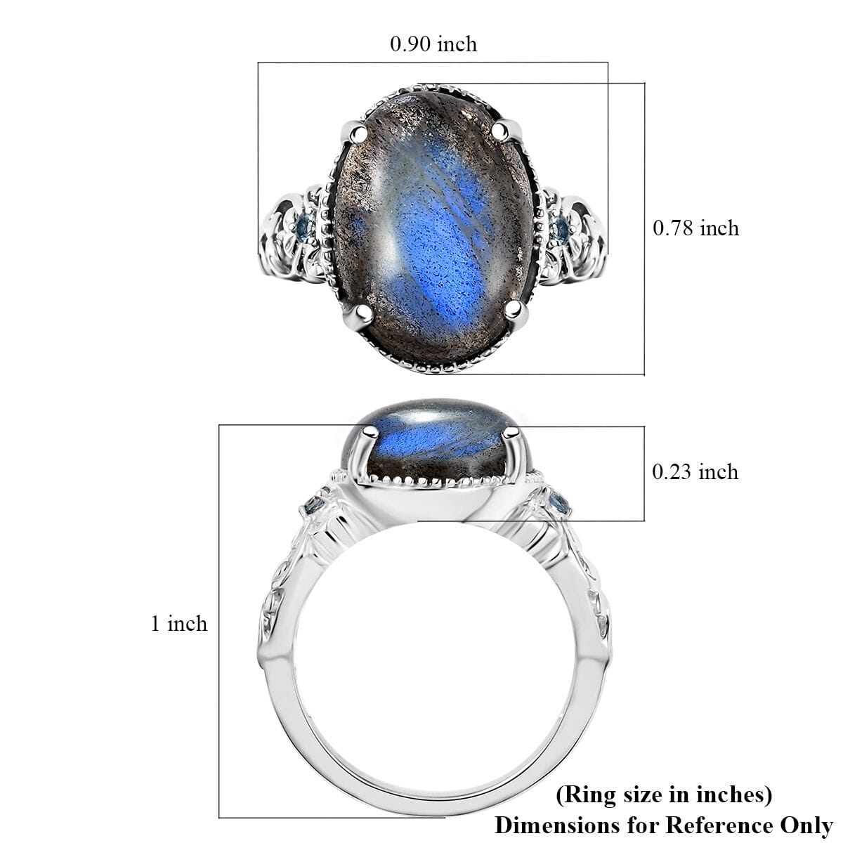 Karis Malagasy Labradorite and Blue Topaz 10.65 ctw Ring in Platinum Bond (Size 6.0) image number 5