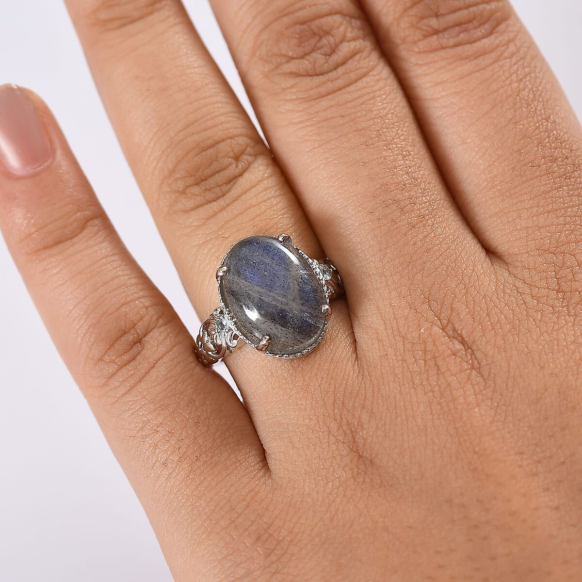 Karis Malagasy Labradorite and Blue Topaz 10.65 ctw Ring in Platinum Bond (Size 7.0) image number 2