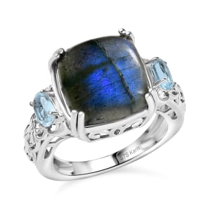 EverTrue Malagasy Labradorite and Sky Blue Topaz 9.65 ctw Ring in Platinum Bond (Size 10.0)