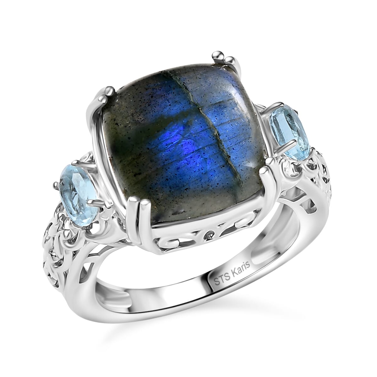 EverTrue Malagasy Labradorite and Sky Blue Topaz 9.65 ctw Ring in Platinum Bond (Size 8.0) image number 0