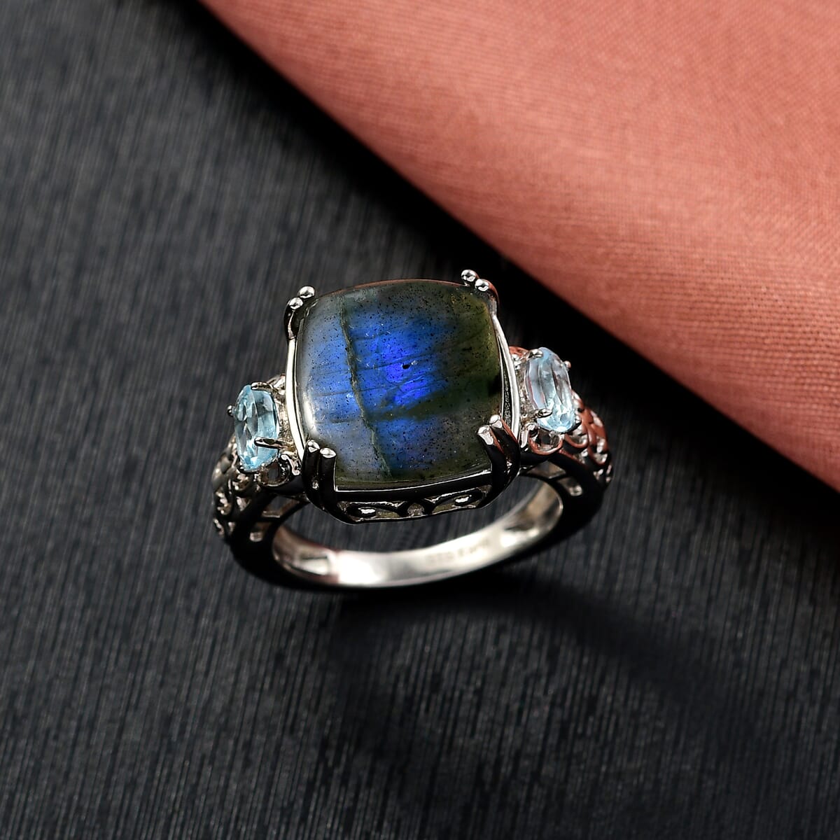 EverTrue Malagasy Labradorite and Sky Blue Topaz 9.65 ctw Ring in Platinum Bond (Size 8.0) image number 1