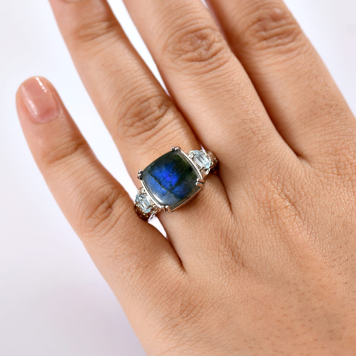 EverTrue Malagasy Labradorite and Sky Blue Topaz 9.65 ctw Ring in Platinum Bond (Size 8.0) image number 2