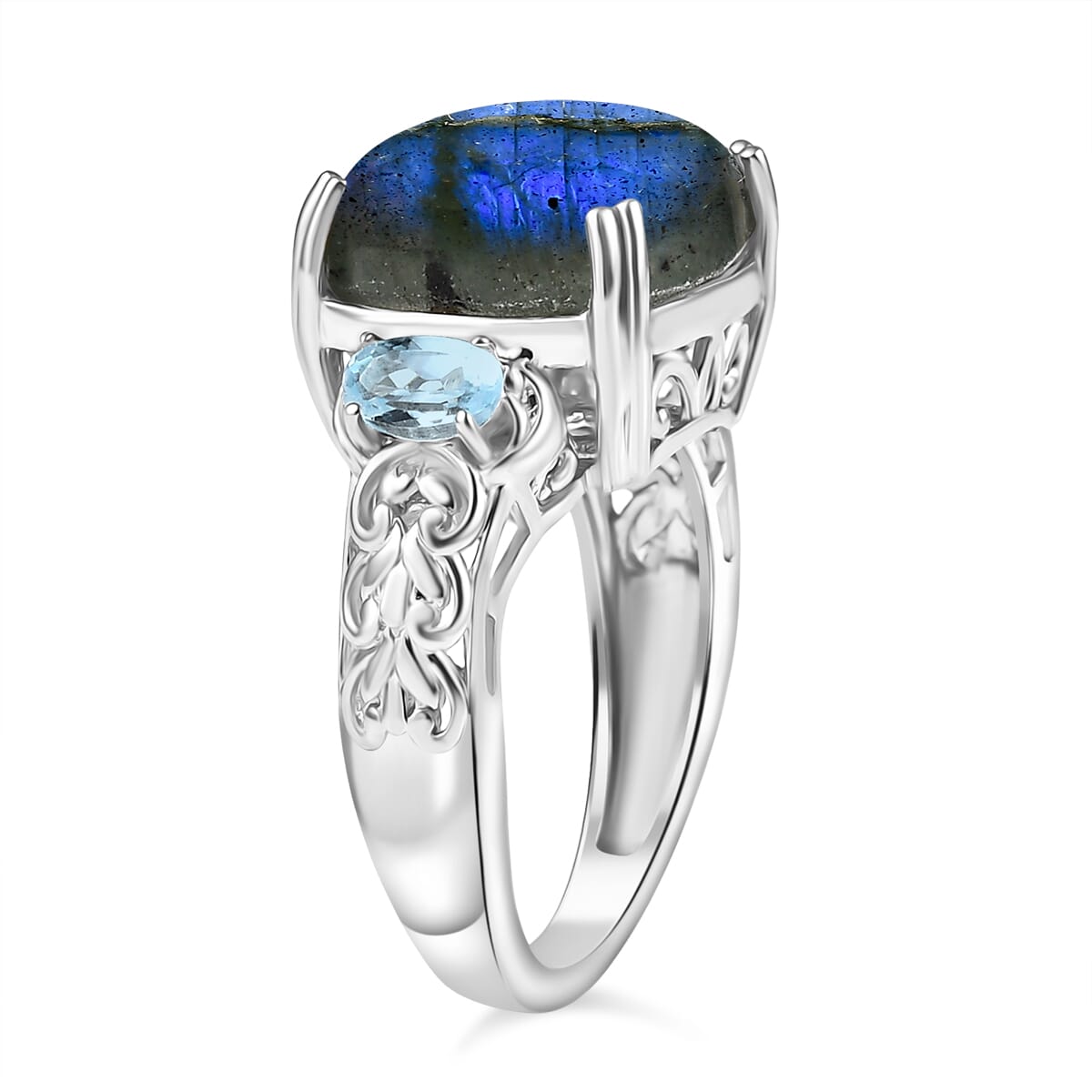 EverTrue Malagasy Labradorite and Sky Blue Topaz 9.65 ctw Ring in Platinum Bond (Size 8.0) image number 3