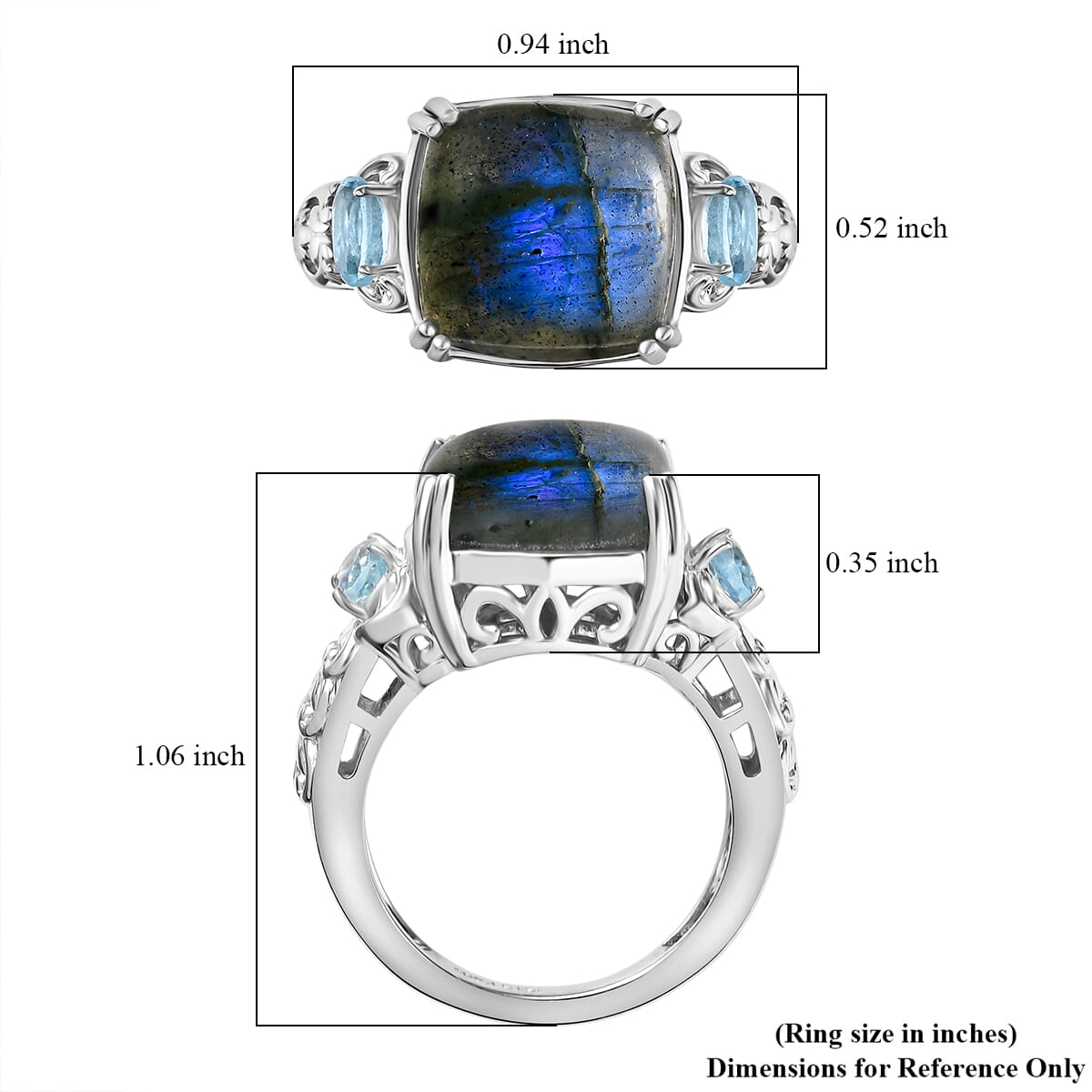 EverTrue Malagasy Labradorite and Sky Blue Topaz 9.65 ctw Ring in Platinum Bond (Size 8.0) image number 5