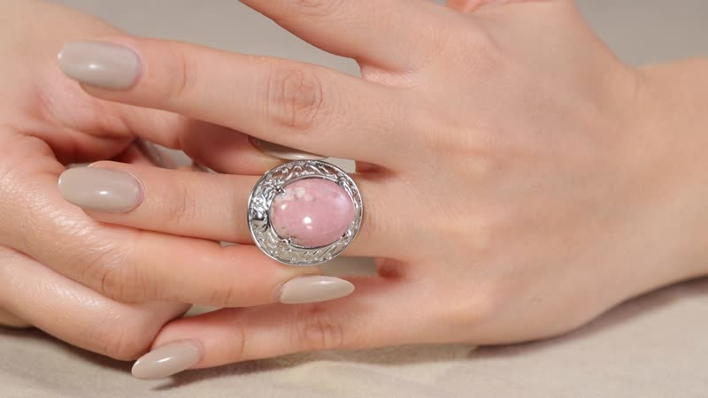 Rhodonite 20.85 ctw Solitaire Ring in Stainless Steel (Size 10.0)