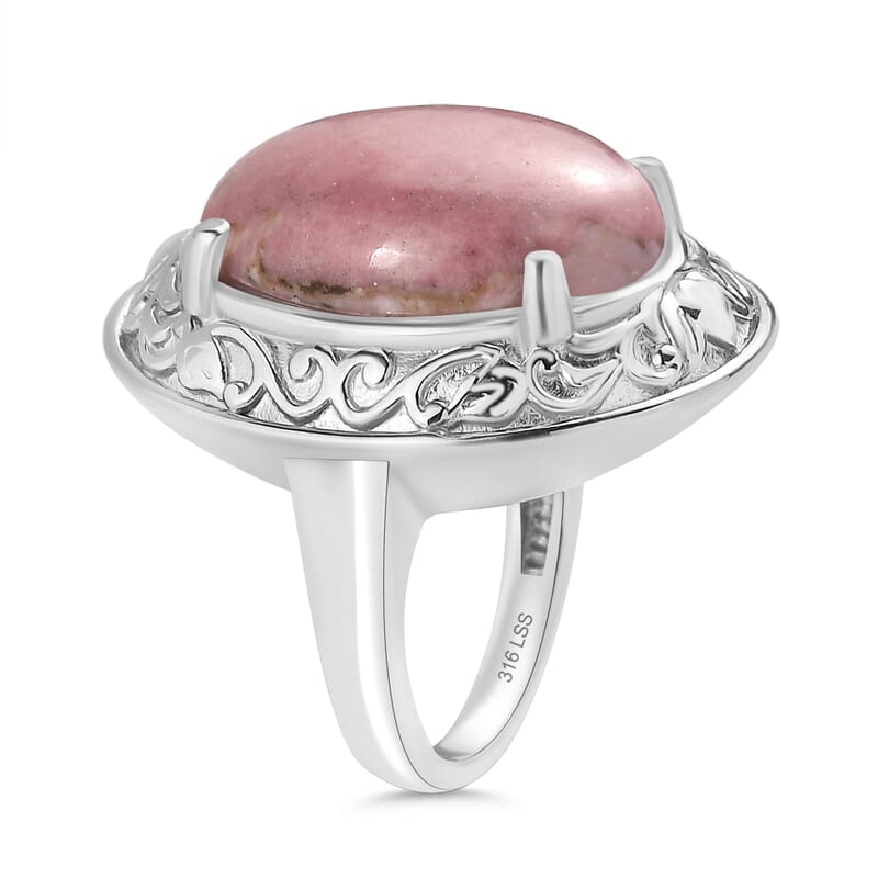 Rhodonite 20.85 ctw Solitaire Ring in Stainless Steel (Size 10.0) 