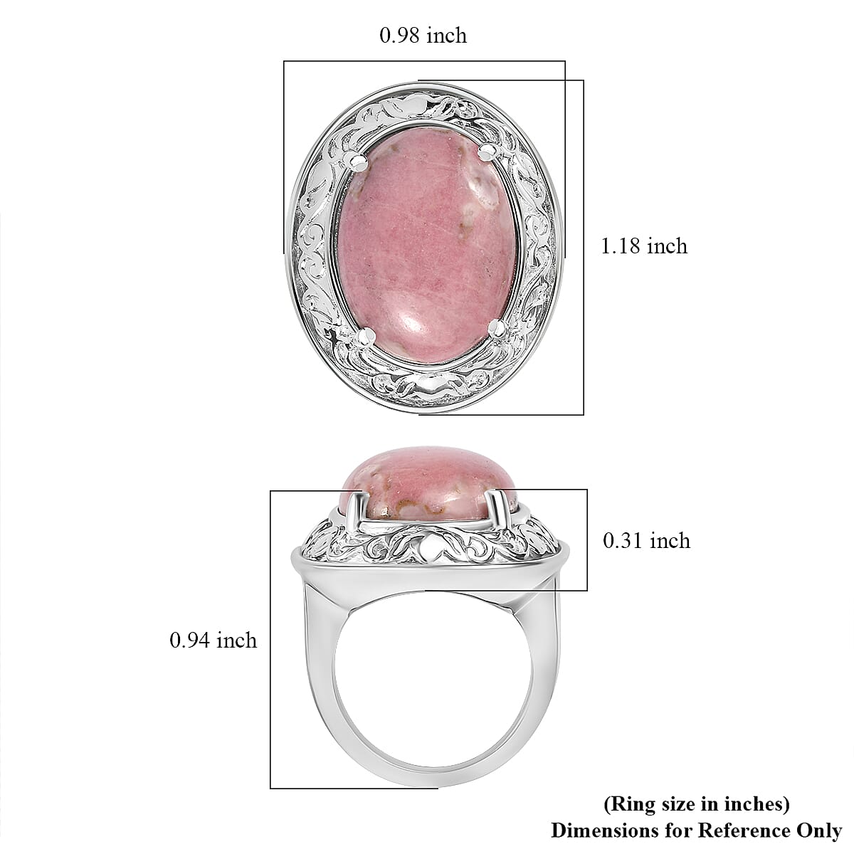 Rhodonite 20.85 ctw Solitaire Ring in Stainless Steel (Size 10.0) 