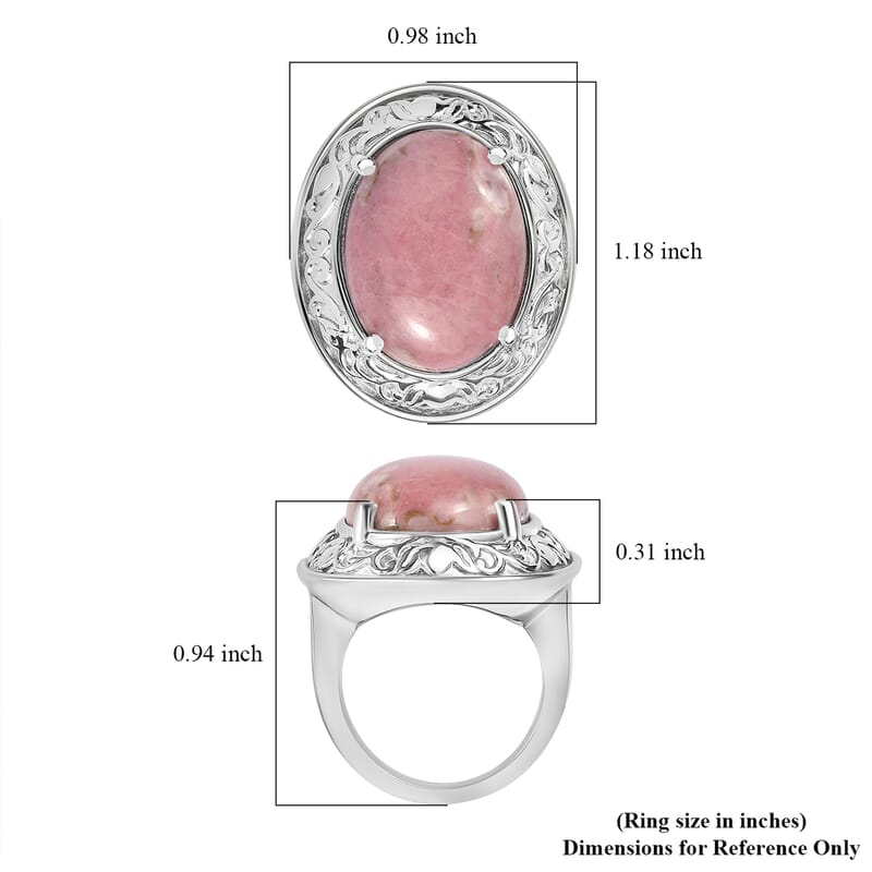 Rhodonite 20.85 ctw Solitaire Ring in Stainless Steel (Size 10.0) 