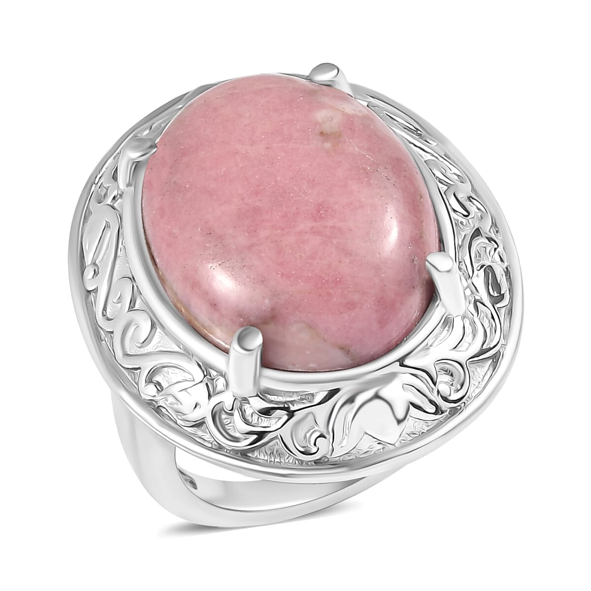 Rhodonite 20.85 ctw Solitaire Ring in Stainless Steel (Size 6.0)  image number 0