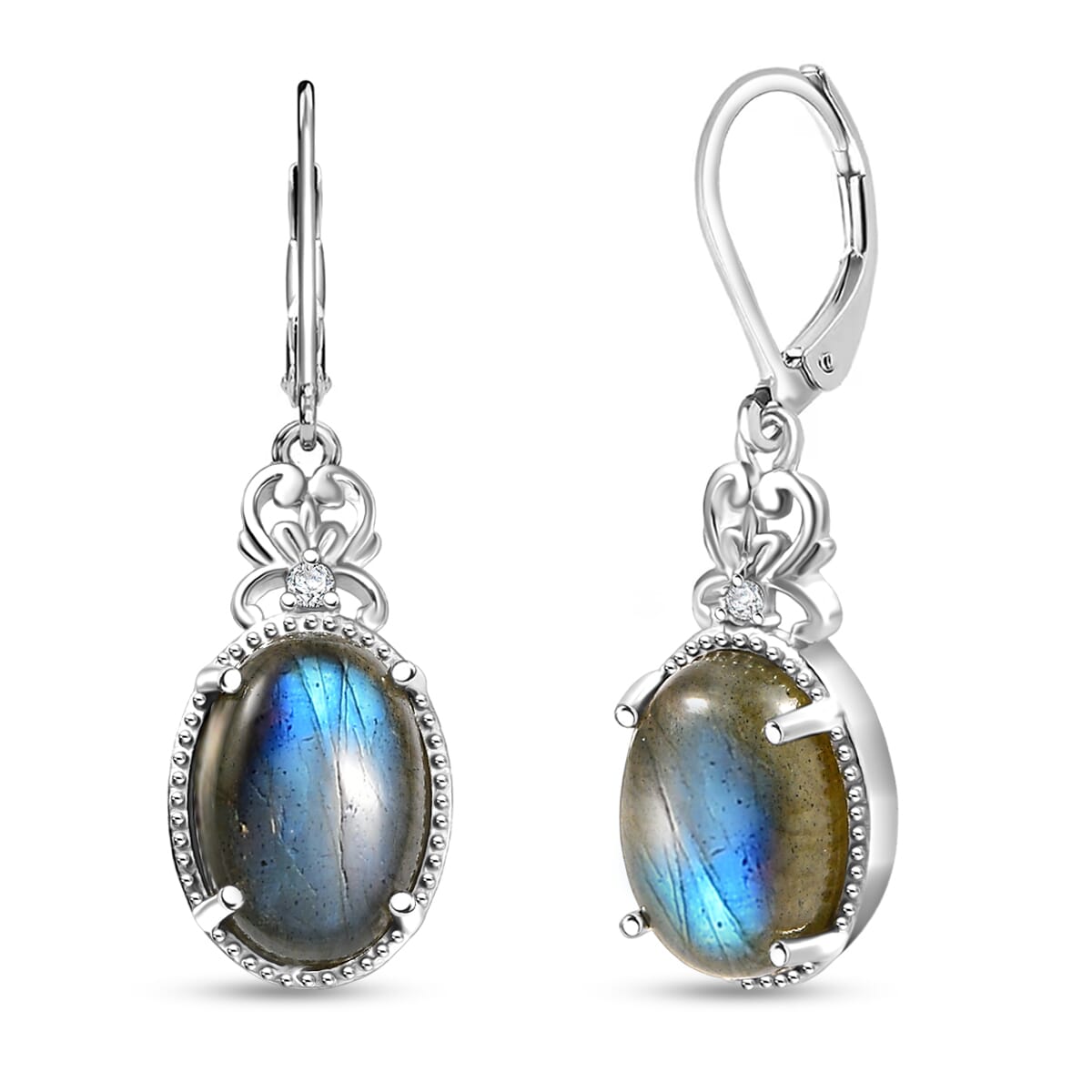 Karis Malagasy Labradorite and Blue Topaz 13.50 ctw Lever Back Earrings in Platinum Bond image number 0