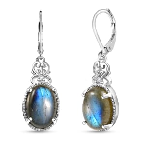 Karis Malagasy Labradorite and Blue Topaz 13.50 ctw Lever Back Earrings in Platinum Bond