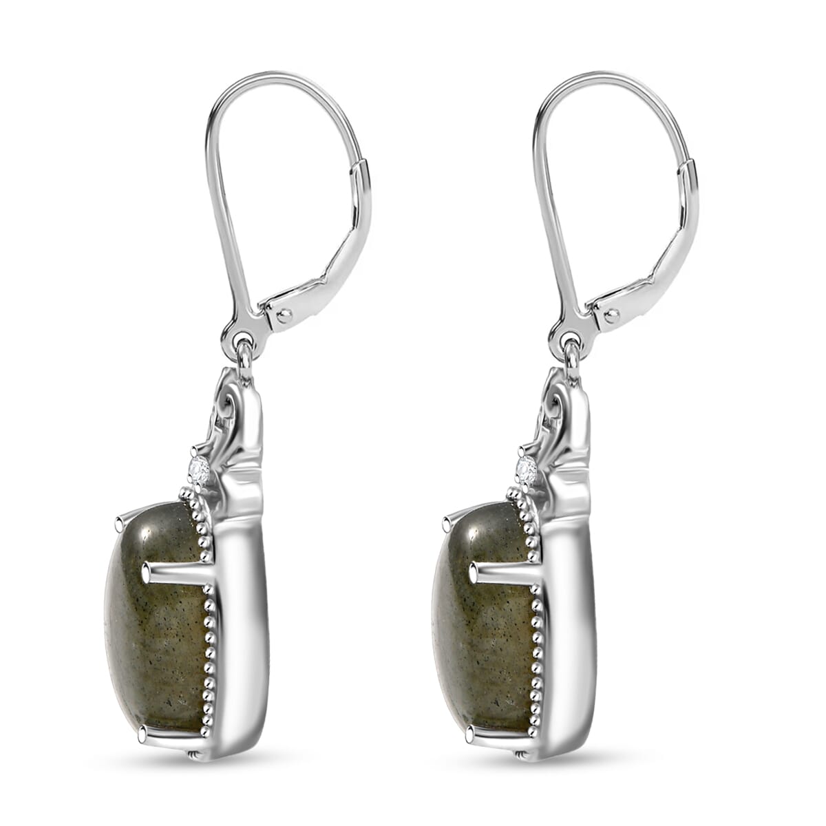 Karis Malagasy Labradorite and Blue Topaz 13.50 ctw Lever Back Earrings in Platinum Bond image number 3