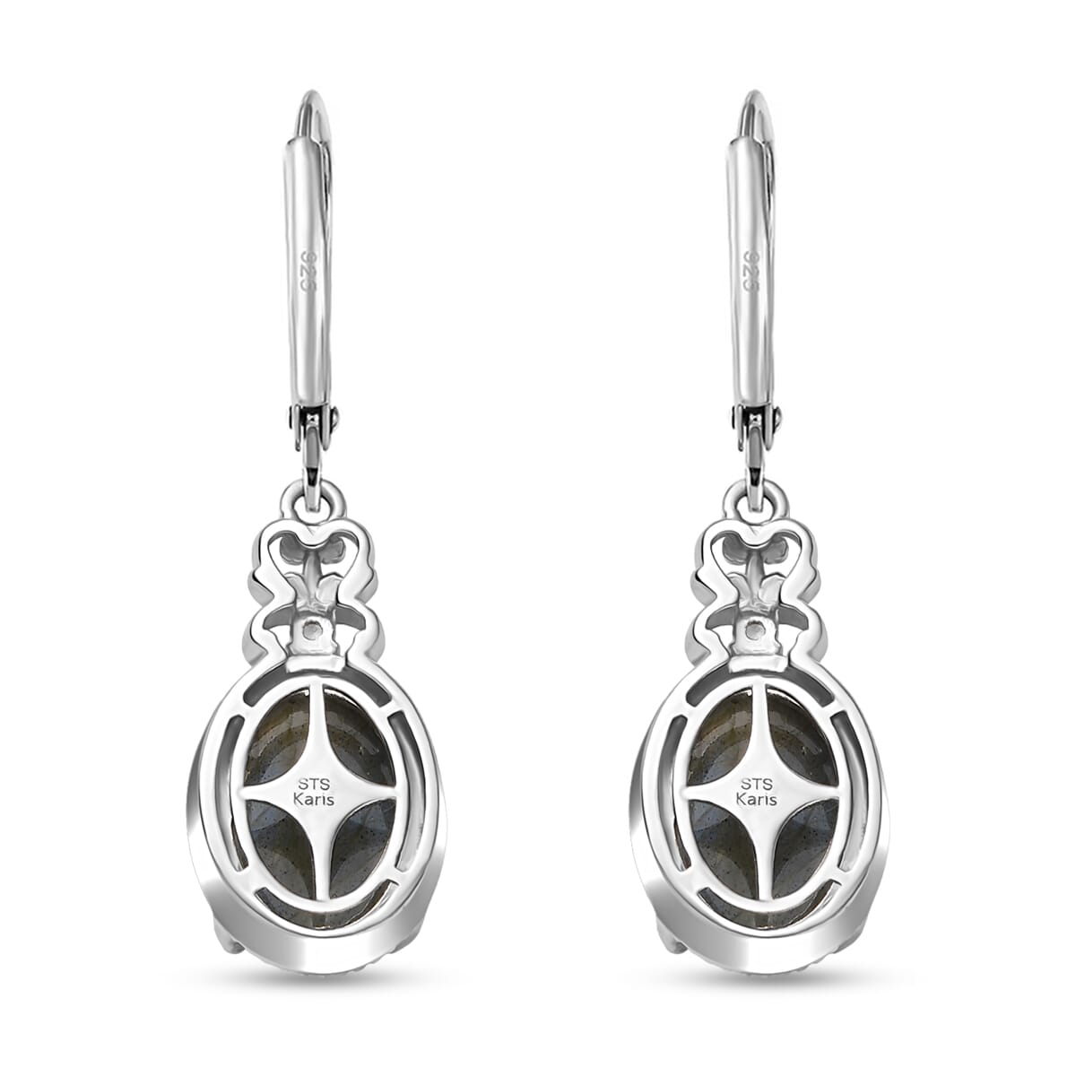 Karis Malagasy Labradorite and Blue Topaz 13.50 ctw Lever Back Earrings in Platinum Bond image number 4