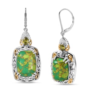 Karis Mojave Green Turquoise and Simulated Green Diamond 12.50 ctw Lever Back Earrings in 18K YG Plated and Platinum Bond