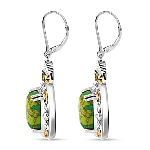 Karis Mojave Green Turquoise and Simulated Green Diamond 12.50 ctw Lever Back Earrings in 18K YG Plated and Platinum Bond