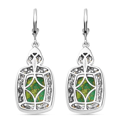 Karis Mojave Green Turquoise and Simulated Green Diamond 12.50 ctw Lever Back Earrings in 18K YG Plated and Platinum Bond