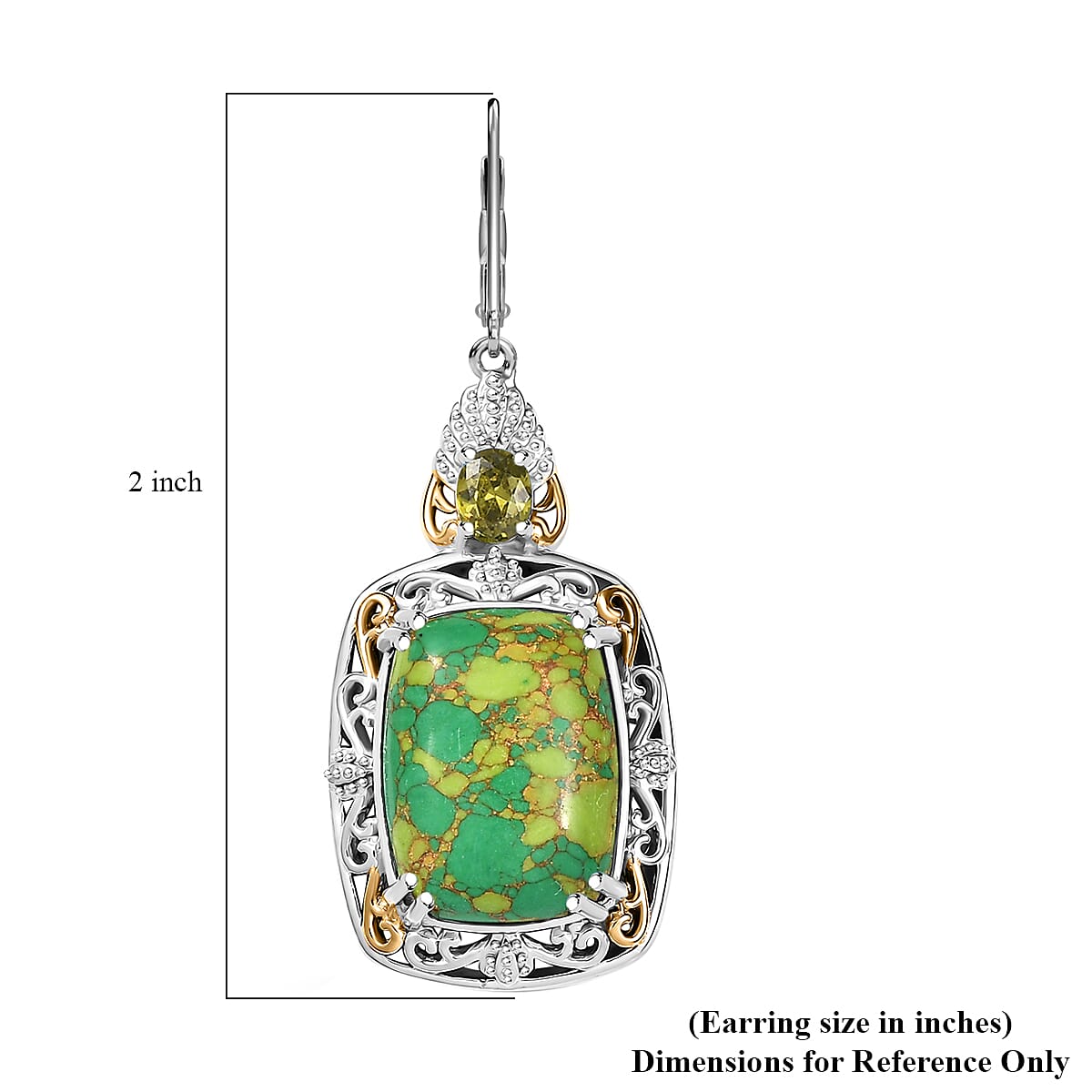 Karis Mojave Green Turquoise and Simulated Green Diamond 12.50 ctw Lever Back Earrings in 18K YG Plated and Platinum Bond