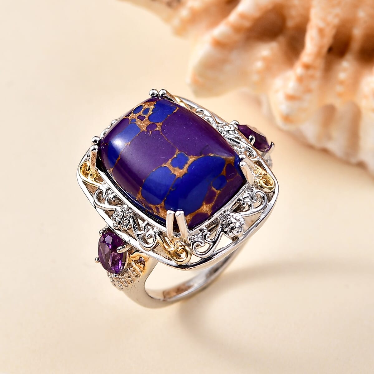 Mojave Purple Turquoise and African Amethyst 9.60 ctw Solitaire Ring in 18K YG Plated and Platinum Bond (Size 10.0) image number 1