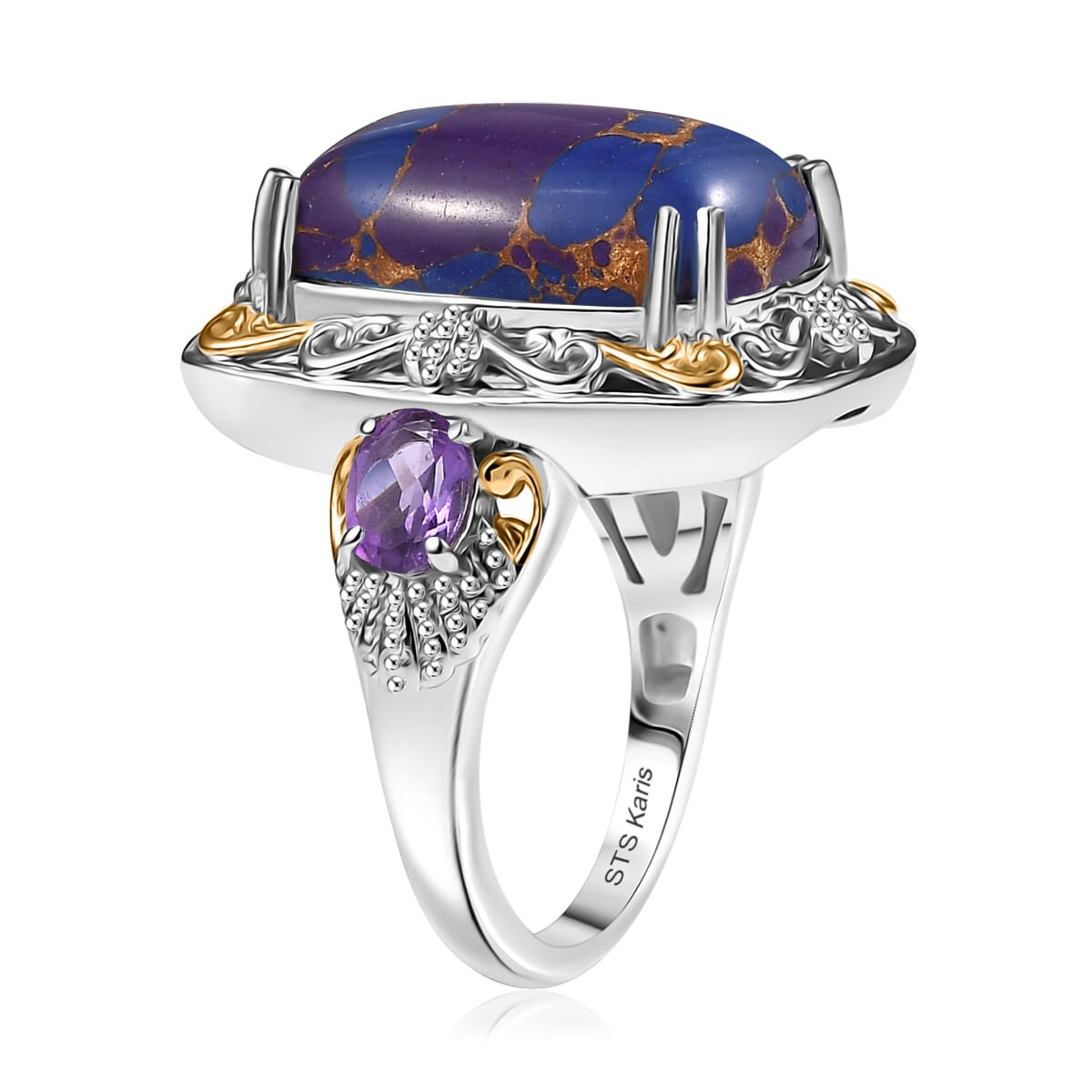 Karis Mojave Purple Turquoise and African Amethyst 9.60 ctw Ring in 18K YG Plated and Platinum Bond (Size 11.0) image number 3