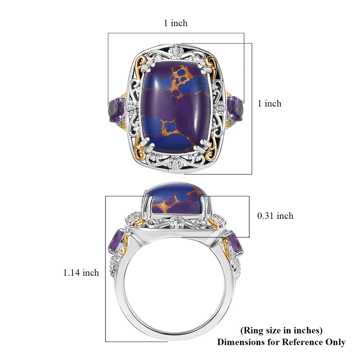 Karis Mojave Purple Turquoise and African Amethyst 9.60 ctw Ring in 18K YG Plated and Platinum Bond (Size 11.0) image number 5