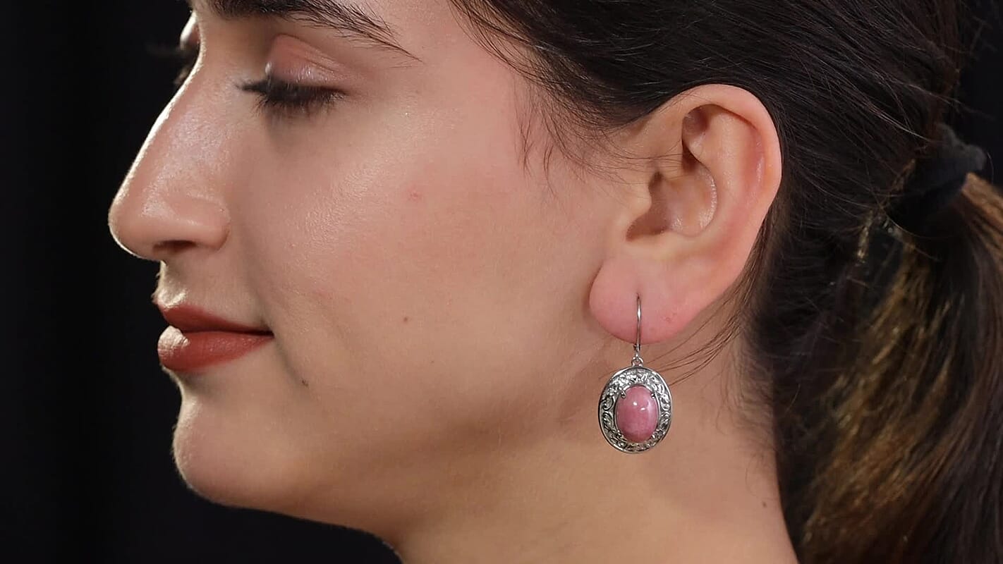 Rhodonite 18.00 ctw Lever Back Earrings in Stainless Steel