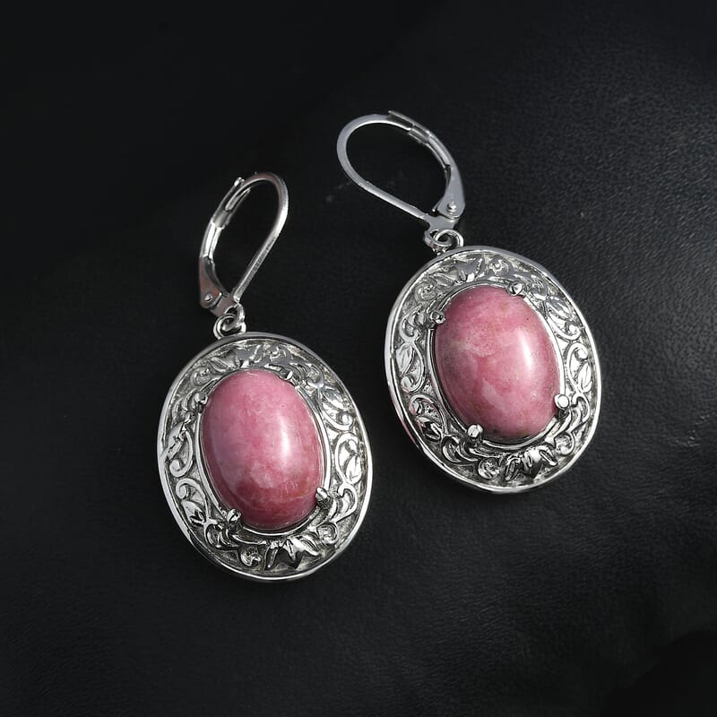 Rhodonite 18.00 ctw Lever Back Earrings in Stainless Steel 
