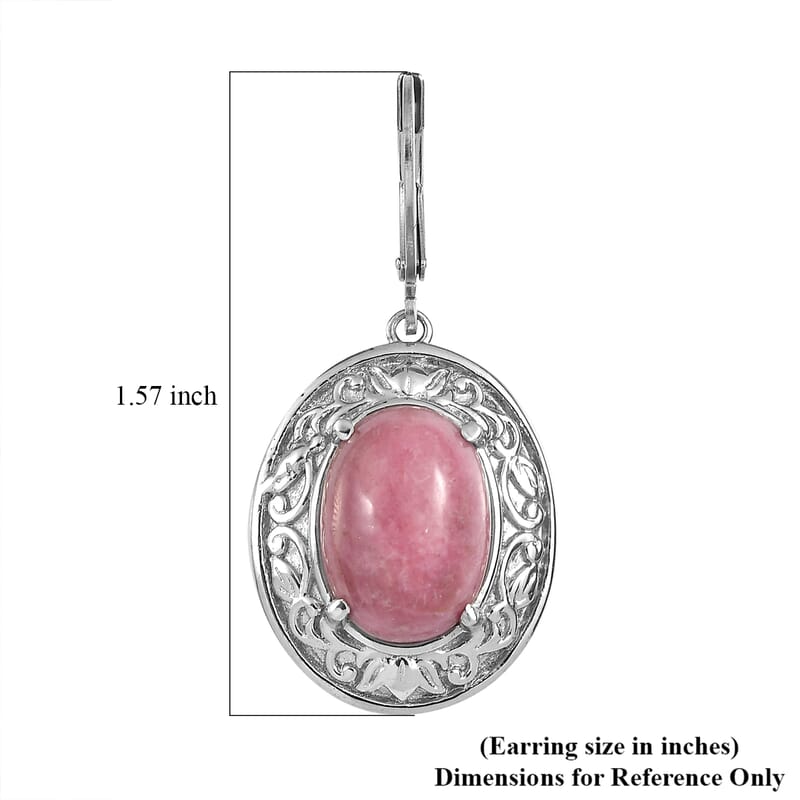 Rhodonite 18.00 ctw Lever Back Earrings in Stainless Steel 