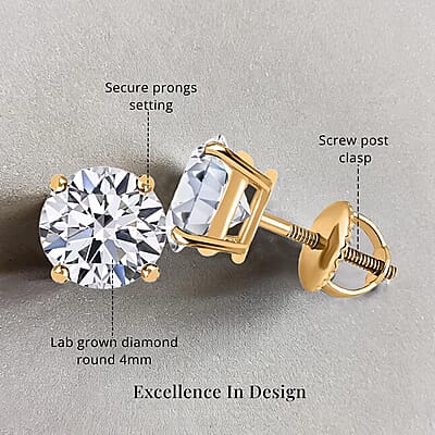 Luxuriant Lab Grown Diamond VS 4.00 ctw Stud Earrings in 14K Yellow Gold 
