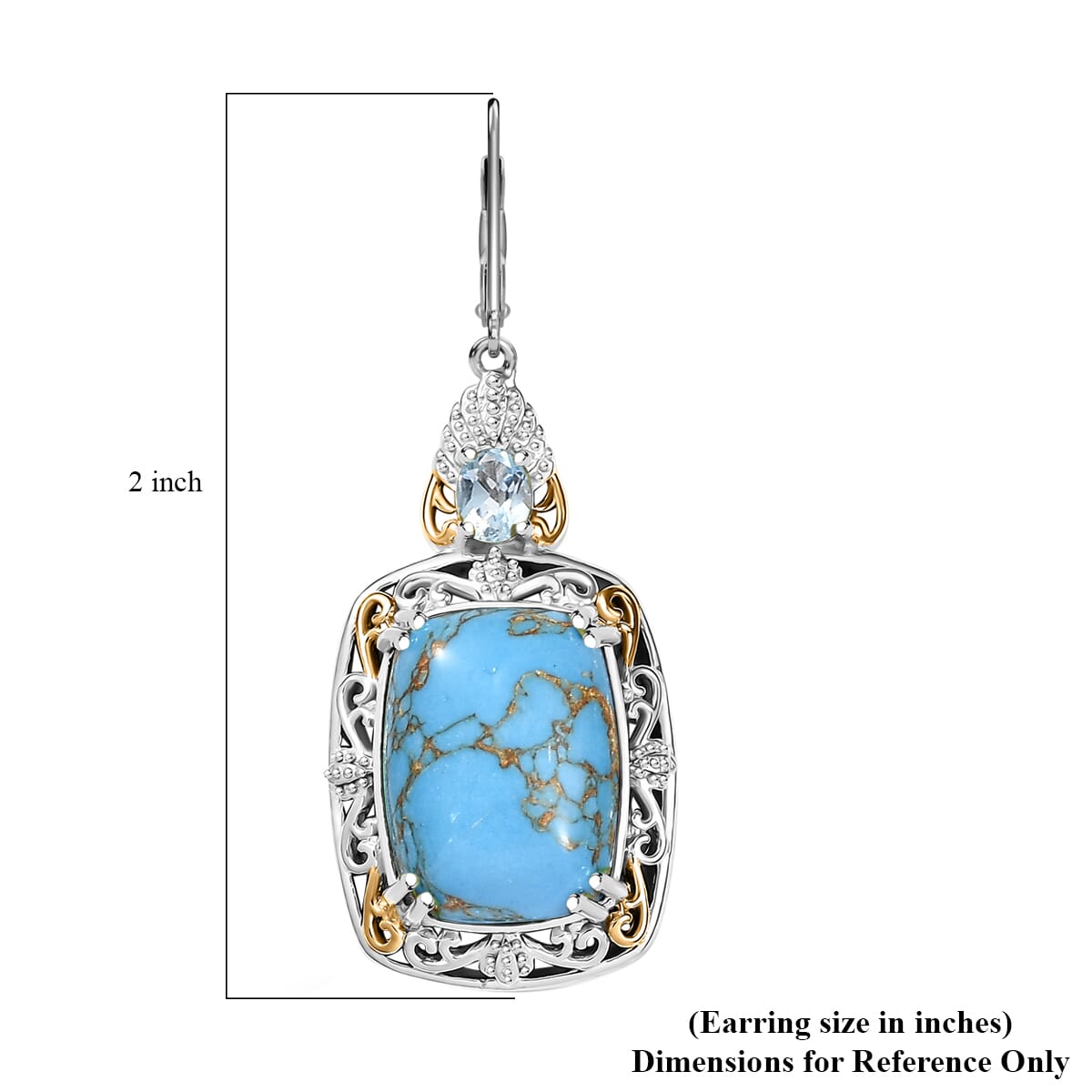 Karis Mojave Blue Turquoise and Sky Blue Topaz 12.90 ctw Lever Back Earrings in 18K YG Plated and Platinum Bond image number 5